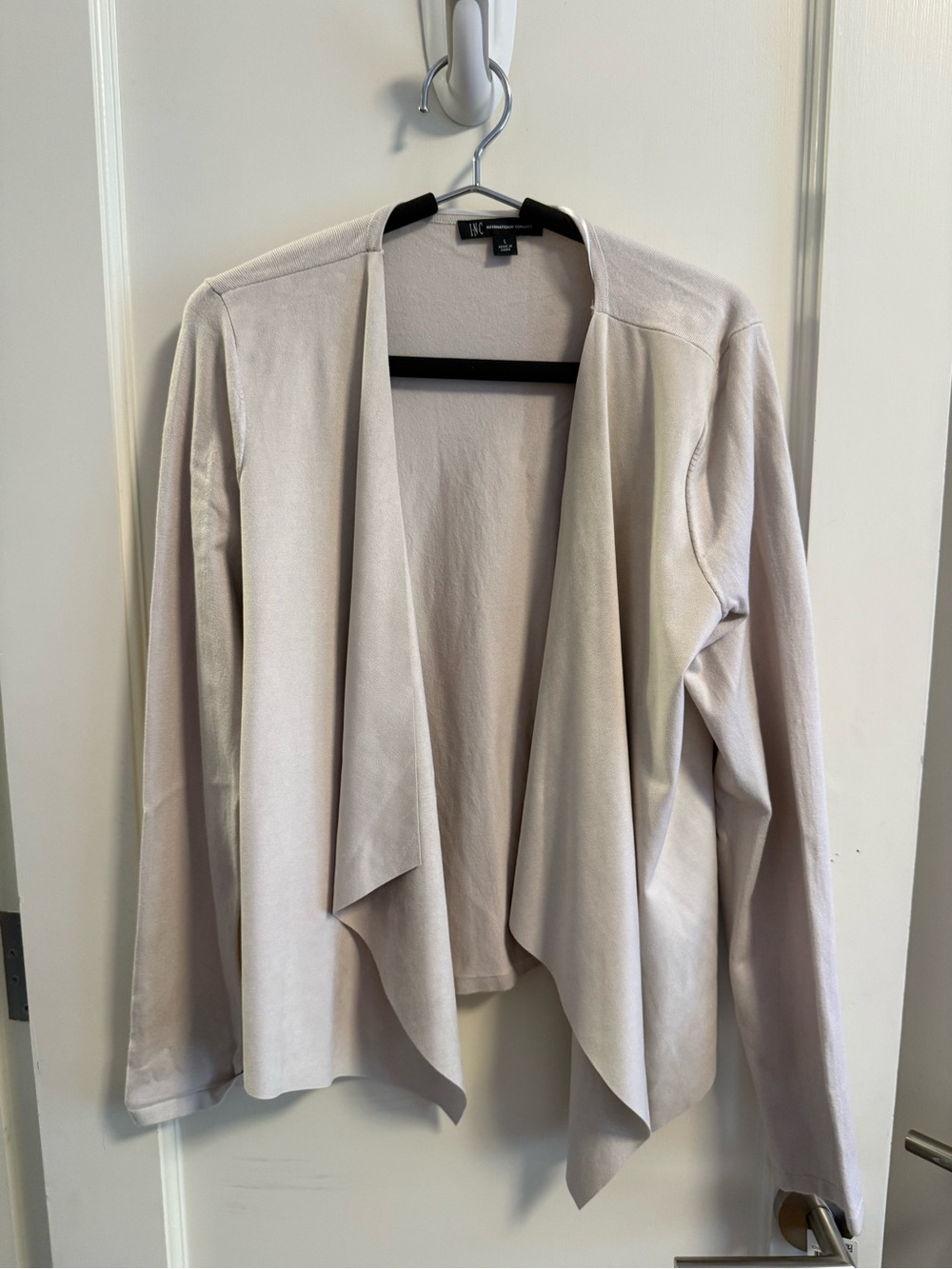 INC International Concepts vegan suede Light Taupe Open-Front Drape Cardigan